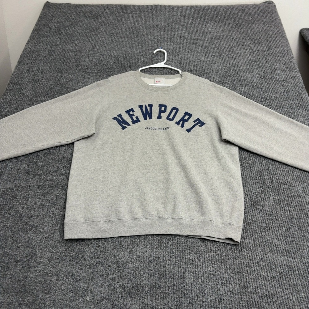 Vintage Newport Nike Sweatshirt Mens L Gray Cotton Crewneck Pullover Sporty